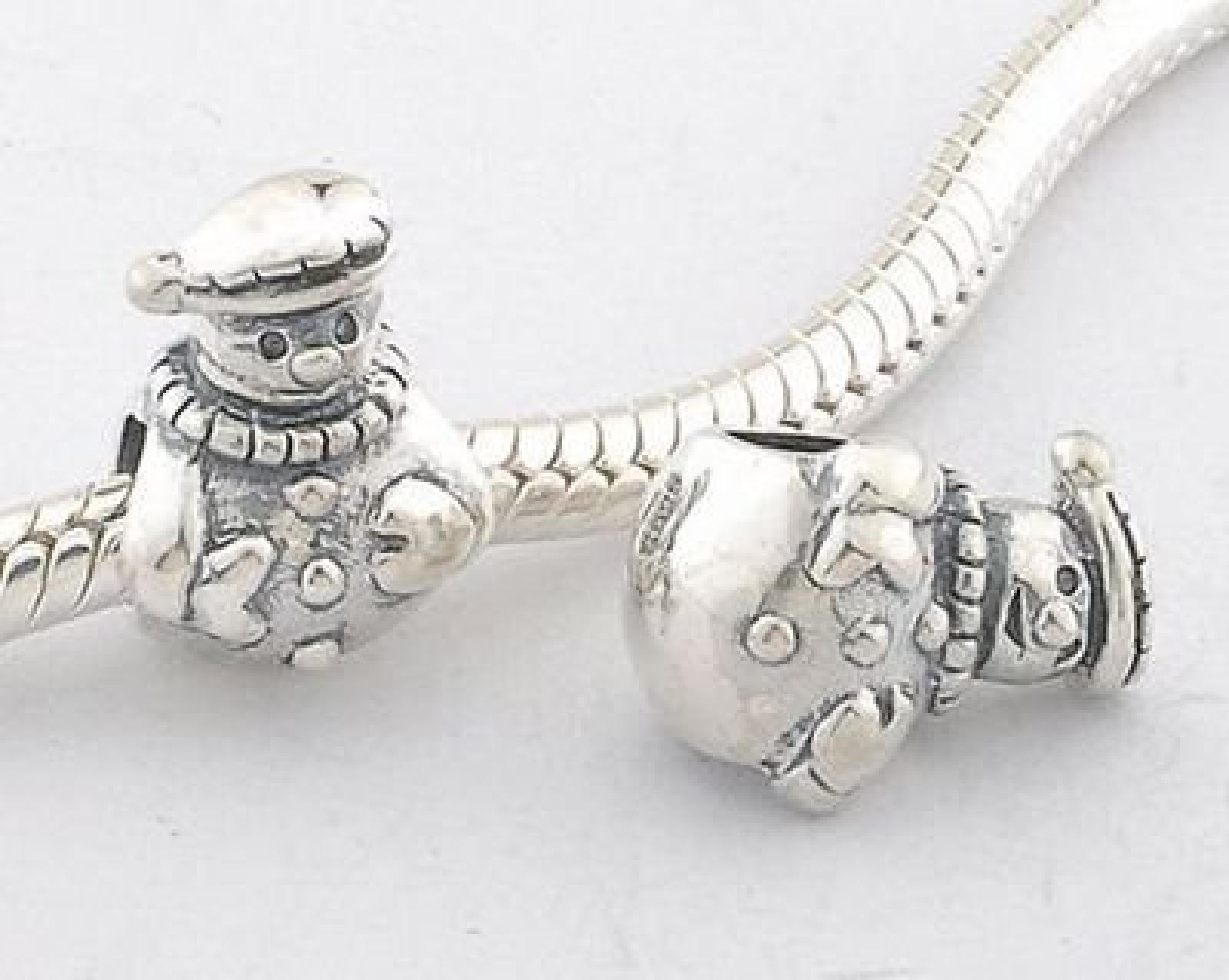 Andante-Stones Original Massiv 925 Silber Bead "Schneemann" Antique Element Kugel f&uuml;r European Beads + Organzas&auml;ckchen 